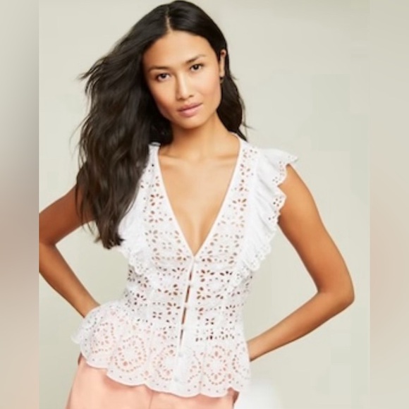 Veronica Beard, Araya Eyelet Top, white size 4, with tags: $145 - Picture 1 of 1